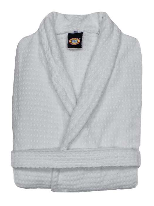 Bunty's Bathrobe - Velour - Shawl Collar - Waffle Feel White