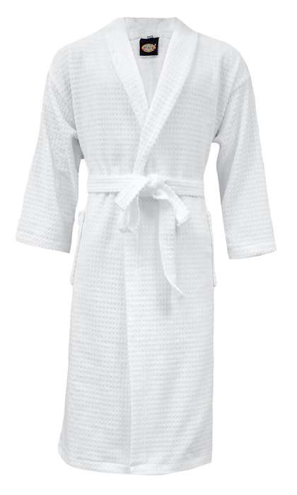 Bunty's Bathrobe - Velour - Shawl Collar - Waffle Feel White