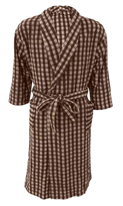 Bunty's Bathrobe - Terry - Shawl Collar - Checkered Brown