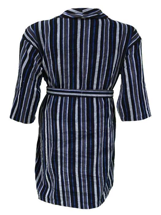 Bunty's Bathrobe - Velour - Shawl Collar - Stripes Black Blue