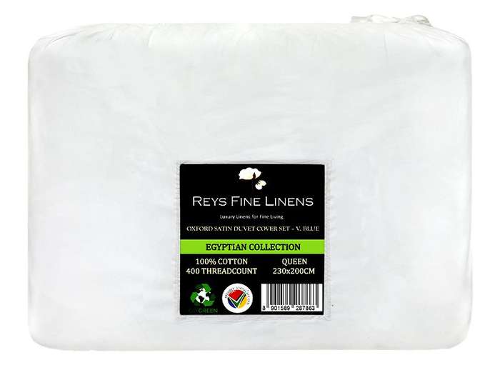 Rey's Fine Linen - Egyptian Collection - Oxford Victoria Blue Satin Stitch Duvet Cover Set