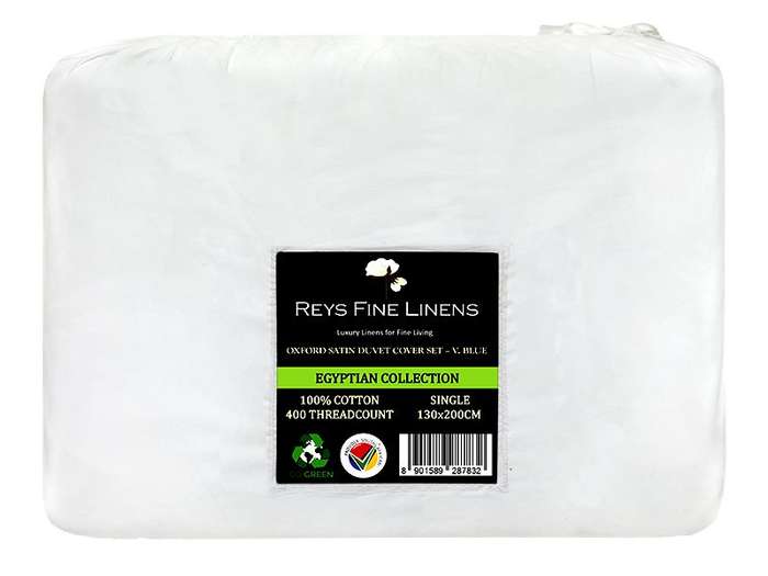 Rey's Fine Linen - Egyptian Collection - Oxford Victoria Blue Satin Stitch Duvet Cover Set