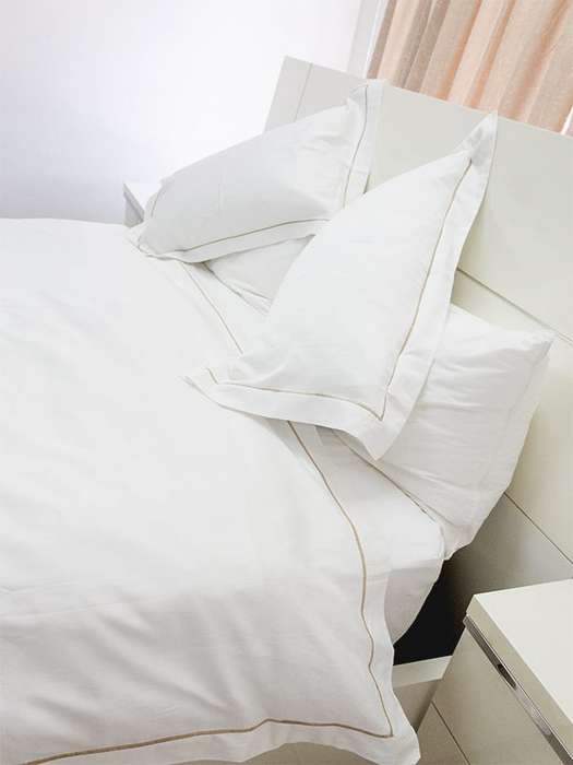 Rey's Fine Linen - Premium Collection - Oxford Beige Satin Stitch Duvet Cover Set