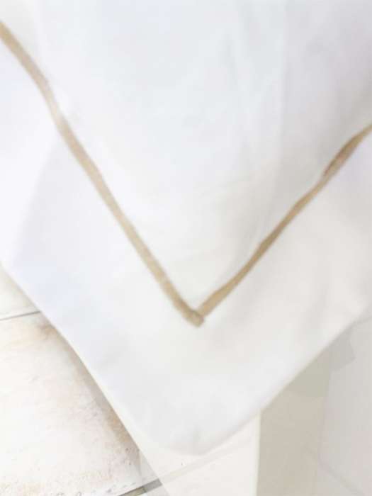 Rey's Fine Linen - Premium Collection - Oxford Beige Satin Stitch Duvet Cover Set