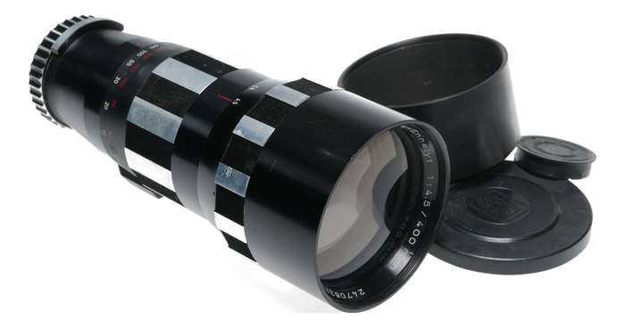 Tele-Ennalyt 1:4.5/400 mm vintage film camera lens case hood and caps