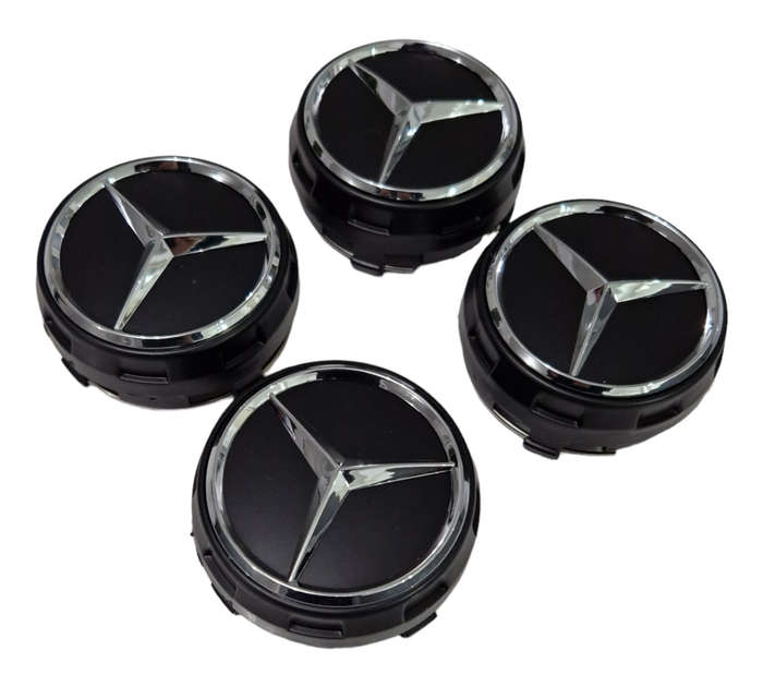 MERCEDES BENZ pop out centre caps-75mm- 4pk Black