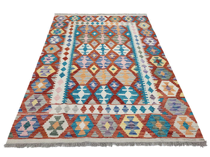 Afghan Choubi Orange Color Kilim 242 x 176 CM