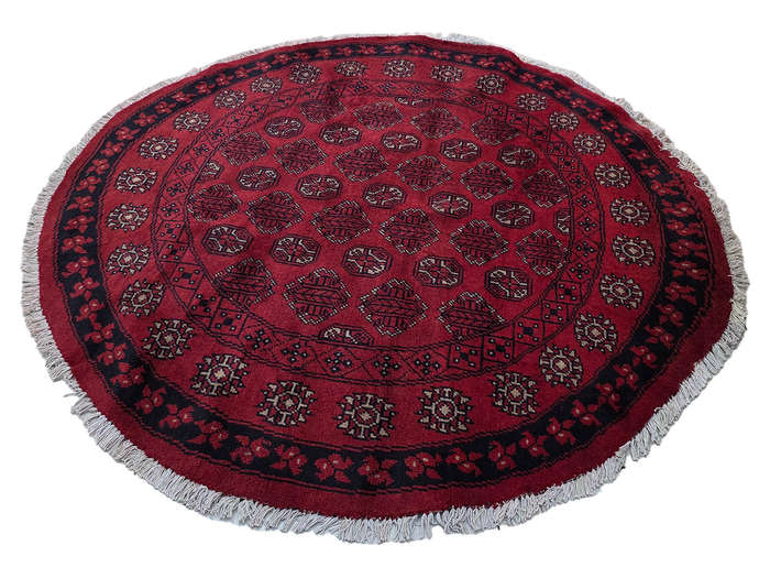 Red Afghan Handmade Round Carpet - 158 x 158 CM
