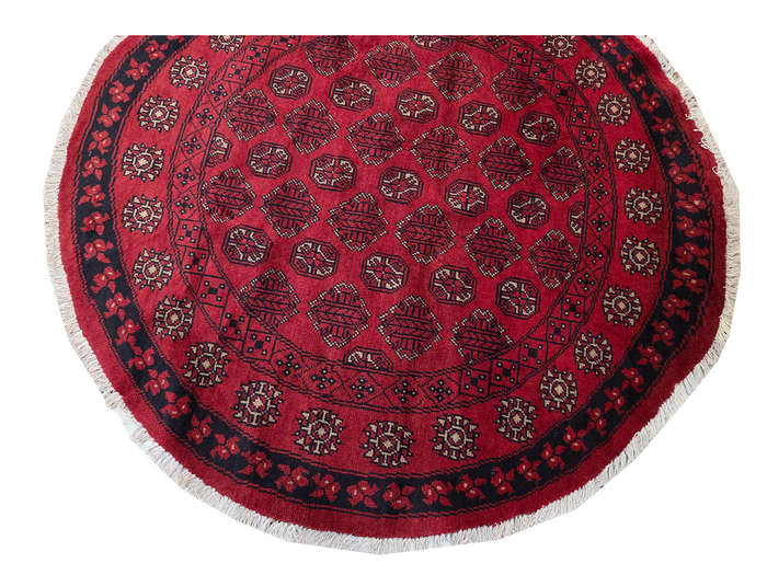 Red Afghan Handmade Round Carpet - 158 x 158 CM