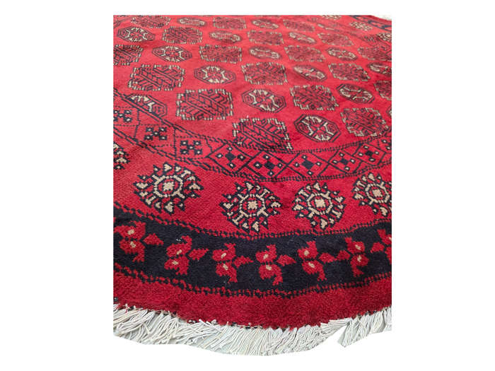 Red Afghan Handmade Round Carpet - 158 x 158 CM