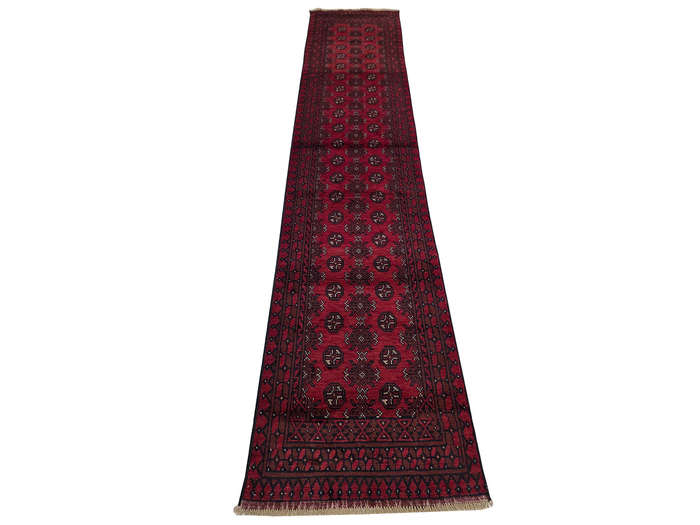Stunning Red Afghan Bukhara Design Runner - 379 x 79 CM