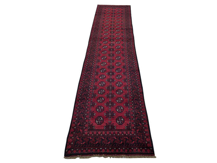 Stunning Red Afghan Bukhara Design Runner - 379 x 81 CM