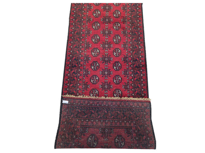 Stunning Red Afghan Bukhara Design Runner - 379 x 81 CM