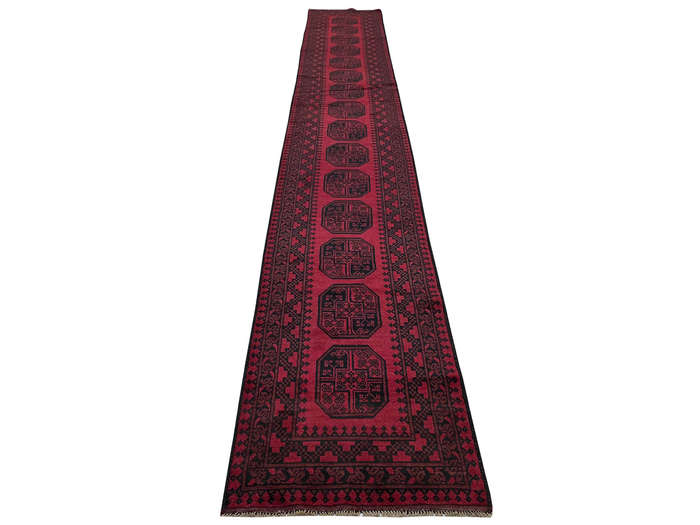 Beautiful Red Afghan Elephant Foot Runner - 589 x 77 CM