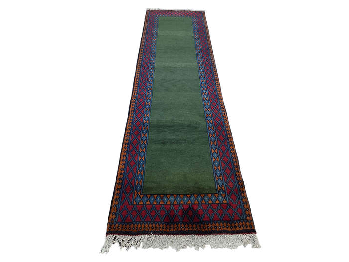 Beautiful Green Afghan Kunduz Runner- 286 x 82 CM