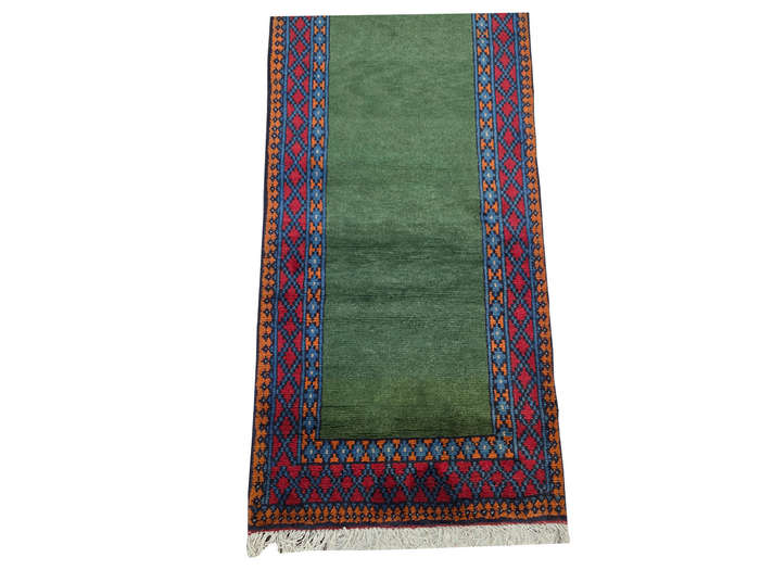 Beautiful Green Afghan Kunduz Runner- 286 x 82 CM