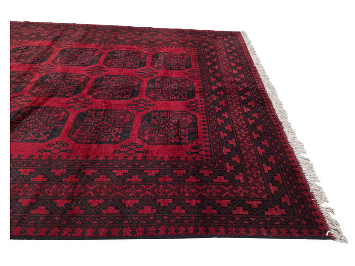 Incredible Red Afghan Elephant Foot Handmade Carpet - 294 x 196 CM