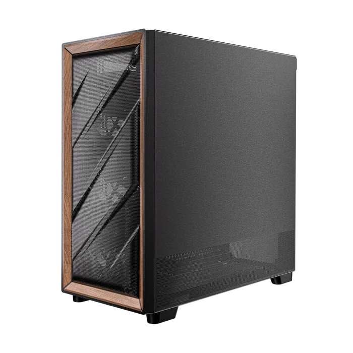 Antec FLUX ATX WOOD Mid Tower Gaming Chassis &#x2013; Black