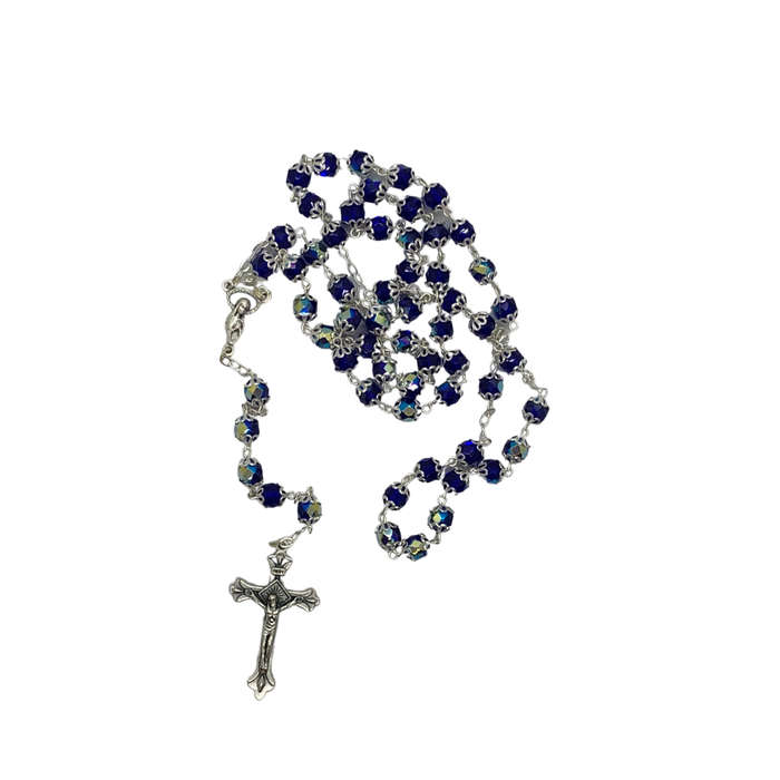 Blue Chrystal Rosary with Silver Caps