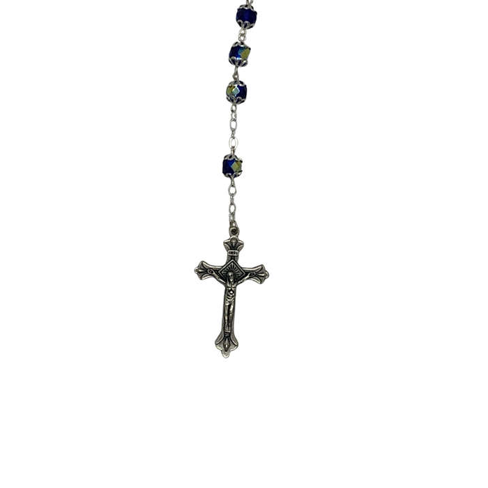 Blue Chrystal Rosary with Silver Caps