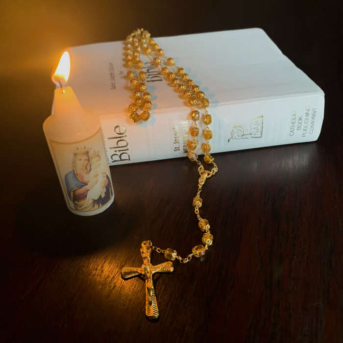 Shimmering Chrystal and Gilt Rosary With Gold Caps