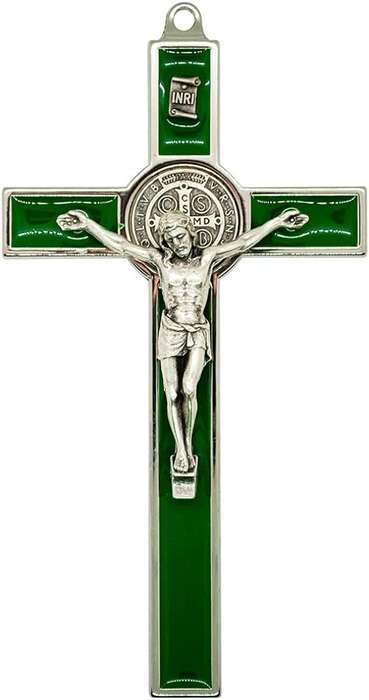 10.5cm St Benedict Crucifix - Green Inlay