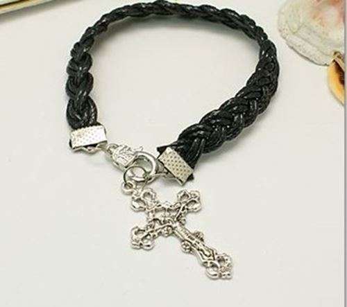 Black braided rope Bracelet with Ornate Crucifix