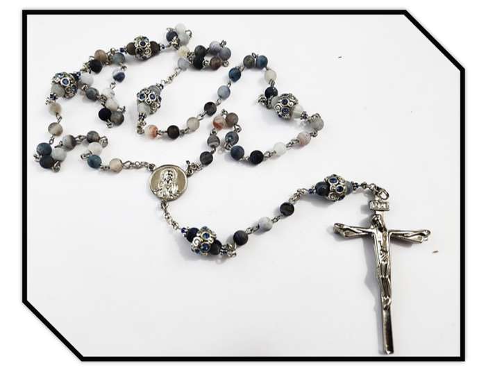 Frosted Agate Semi-Precious Stone Rosary