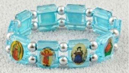 Santos - Aqua Moulded Saints Bracelet &  Prayer to Our Lady of Guadalupe Holy Card