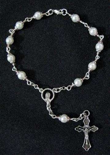 White faux pearl Car / Auto one decade Rosary