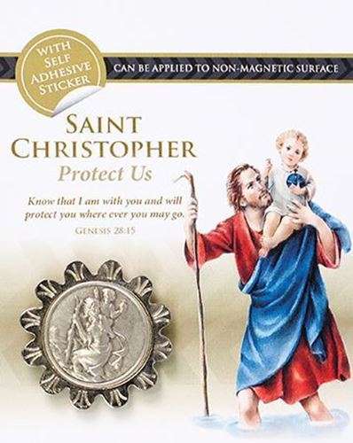 St Christopher Silver Scalloped edge Magnetic Car Plaque