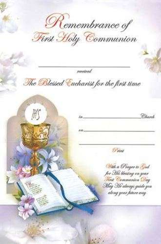 First Holy Communion Certificate - Chalice, Eucharist & Bible