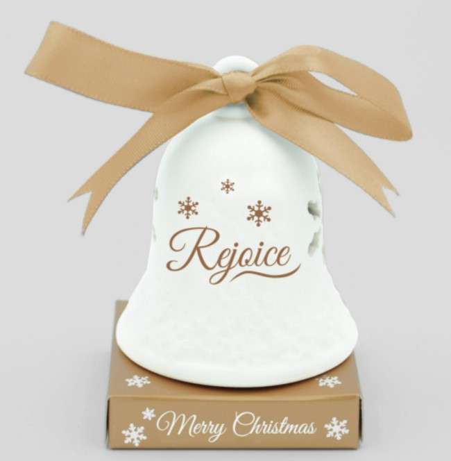 Christmas Ceramic Bell - 7cm - Cross - Rejoice gold