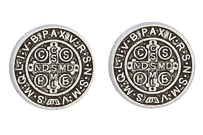 Silver St Benedict Medal Earrings