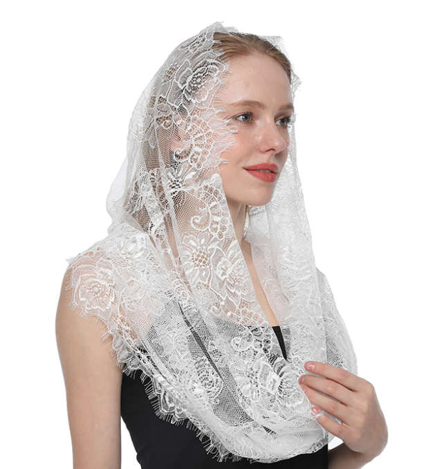 Infinity White Eyelash Finish Mantilla