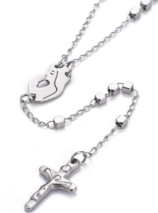 Square Bead Stainless Steel Rosary with Madonna & Child