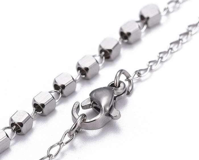 Square Bead Stainless Steel Rosary with Madonna & Child