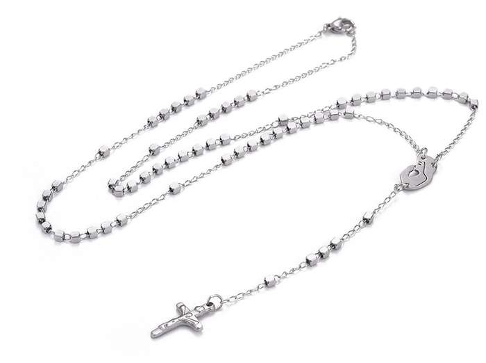 Square Bead Stainless Steel Rosary with Madonna & Child