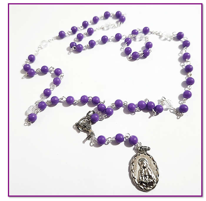 Seven Sorrows / Dolors of Mary - Purple & Clear Acrylic beads