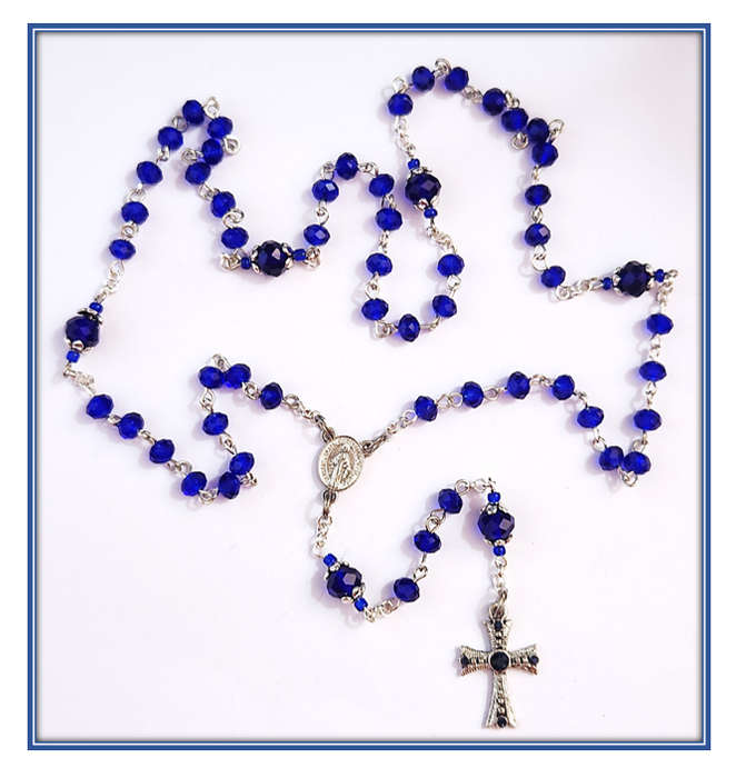 Royal Blue Mini Austrian Glass Rosary with Diamante' Cross - Limited Edition