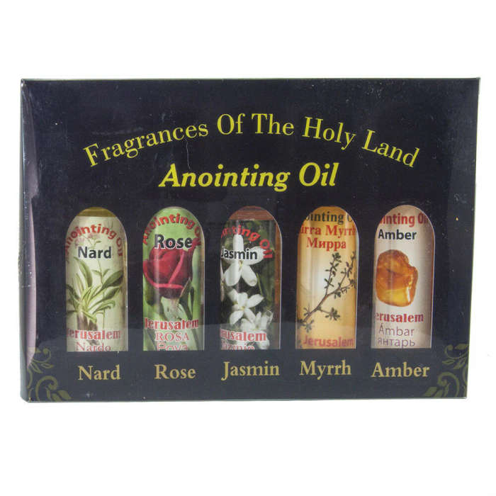 Set of 5 Anointing Oils - Nard, Rose, Jasmin, Myrrh & Amber - Import Holy Land
