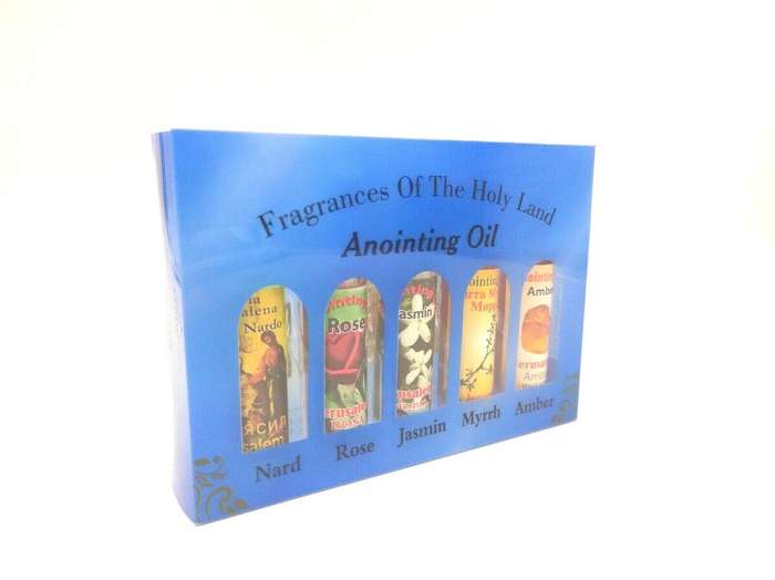 Set of 5 Anointing Oils - Nard, Rose, Jasmin, Myrrh & Amber - Import Holy Land