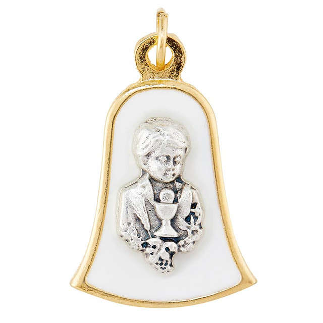First Holy Communion Boy Bell Medal - Gold/White