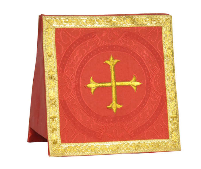 Burse in Damask with Gold Fleur de Lis Cross Embroidery - RED