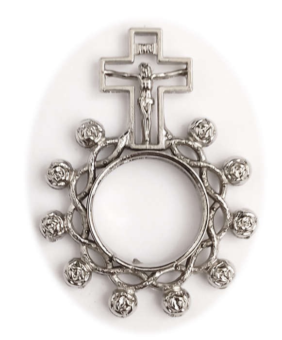 Rosary Ring with Cut out Crucifix - Rose Ring