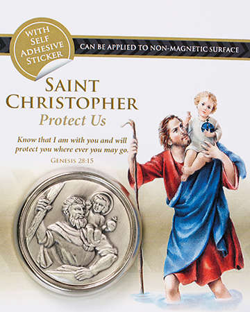St Christopher Large Magnetic Car Plaque - Pewter