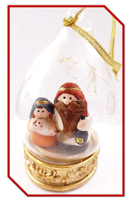 12cm Glass Domed Nativity with Lights - hanging or standing