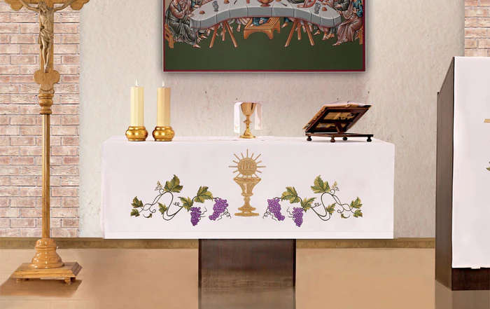 Haftina House - Altar Cloth - Chalice/Eucharist with vines & grapes - 2meters L x 150cm wide