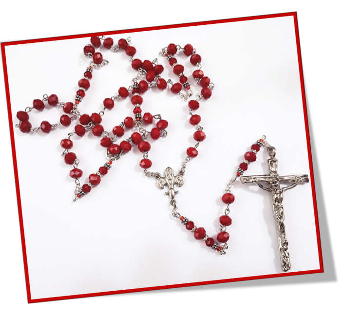 Dark Red Austrian Glass Crystal Rosary -  Chain Rosary Design
