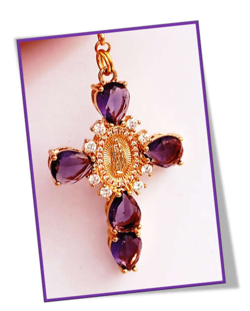 Madagascan Agate Semi-Precious Stone Rosary with Diamante Cross - Chain Design